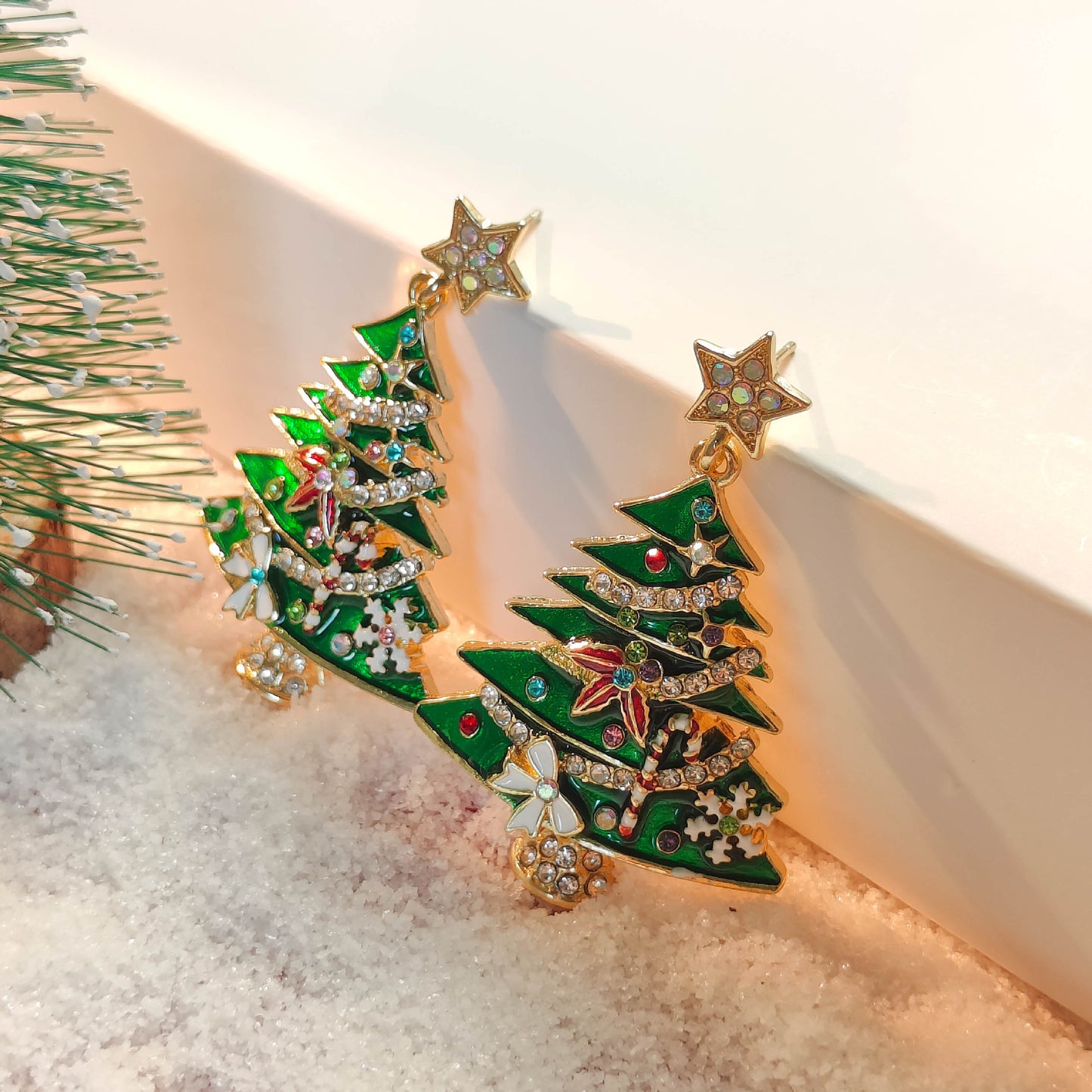 Diamond Christmas Tree Brooch Female Creative Christmas Tree Earrings