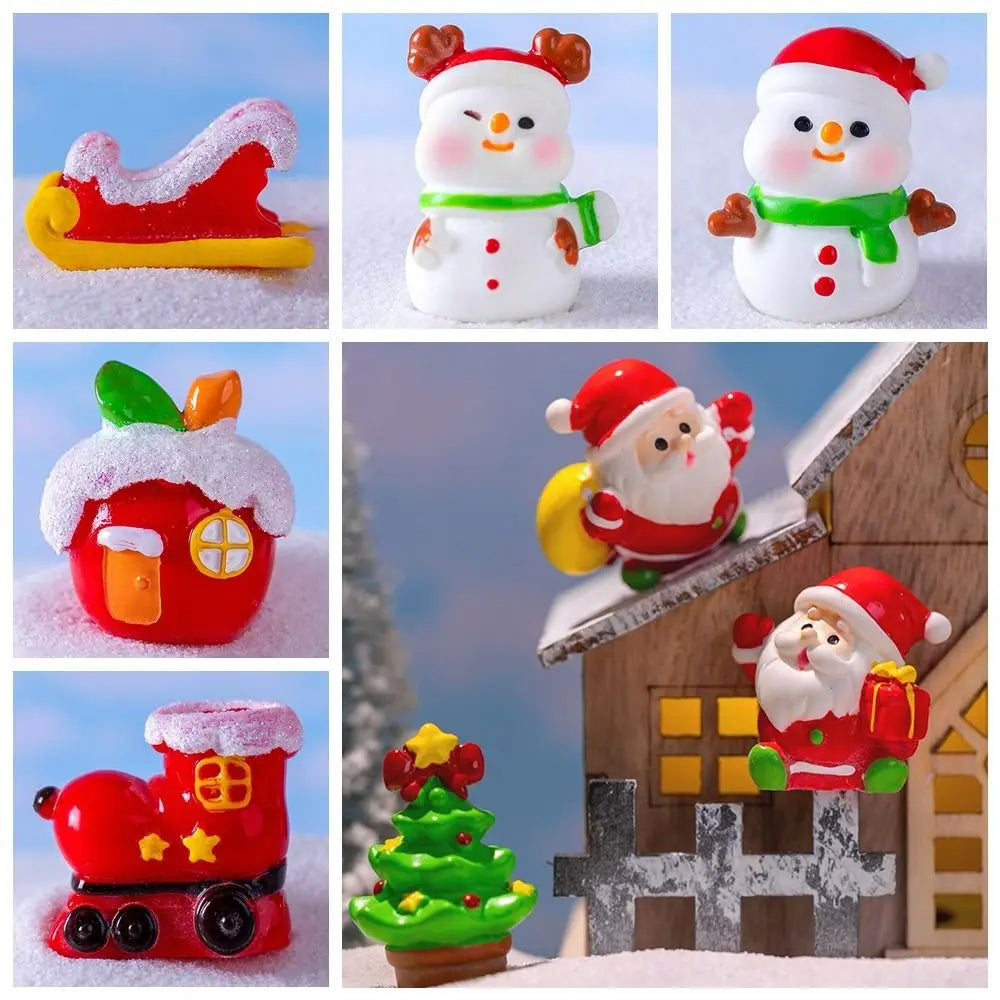 Mini Christmas Figurines Santa Clause Resin Miniature Knick-knacks Micro Landscape Home Decorations Cartoon Snowman Statue