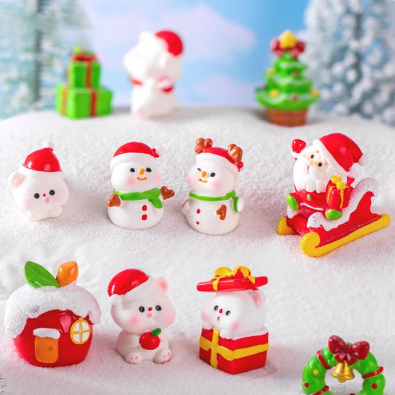 1pc Mini Resin Christmas Santa Claus Snowman Ornament Micro Landscape Christmas Decorations Ornament Home Desktop Park Decor