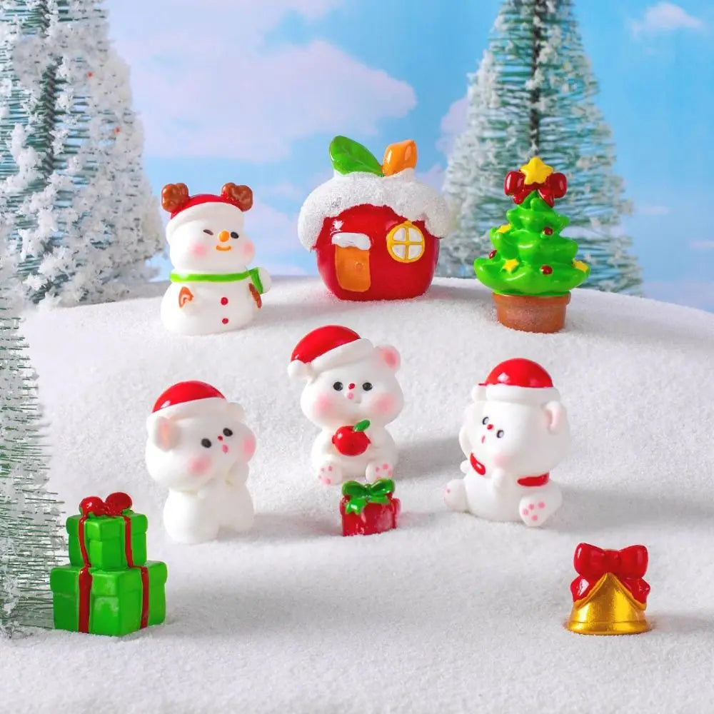 Mini Christmas Figurines Santa Clause Resin Miniature Knick-knacks Micro Landscape Home Decorations Cartoon Snowman Statue