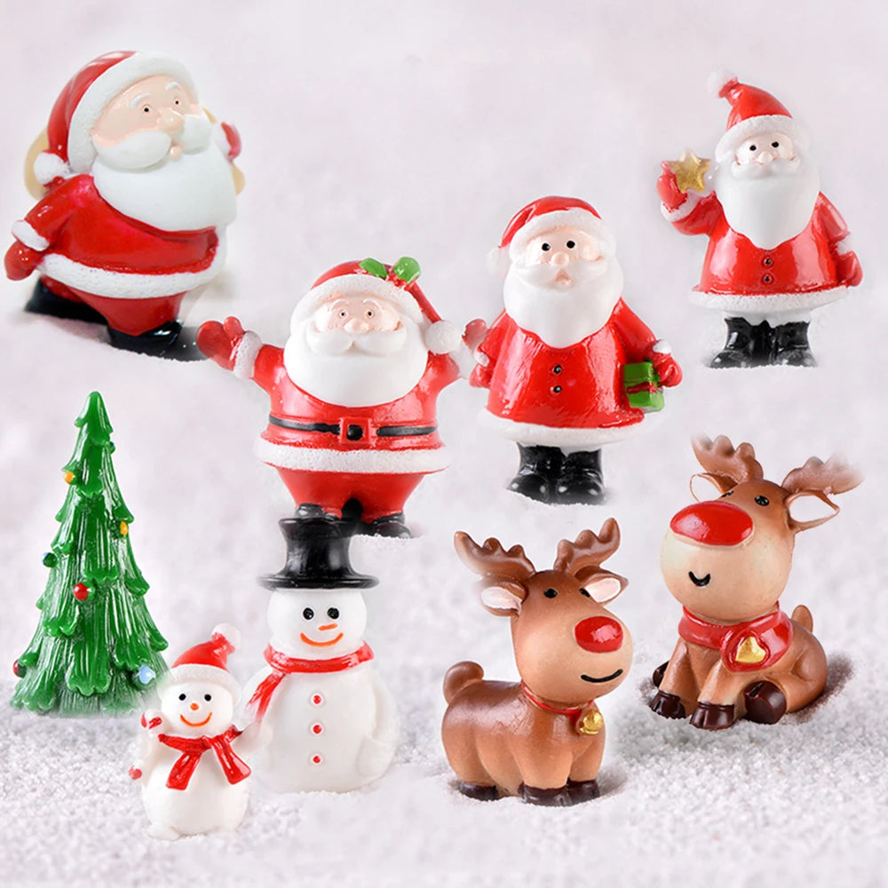 Christmas Mini Resin Figurines Miniatures Santa Claus Snowman Elk Ornament Micro Landscape Meryy Xmas Ornament Decoration 2023