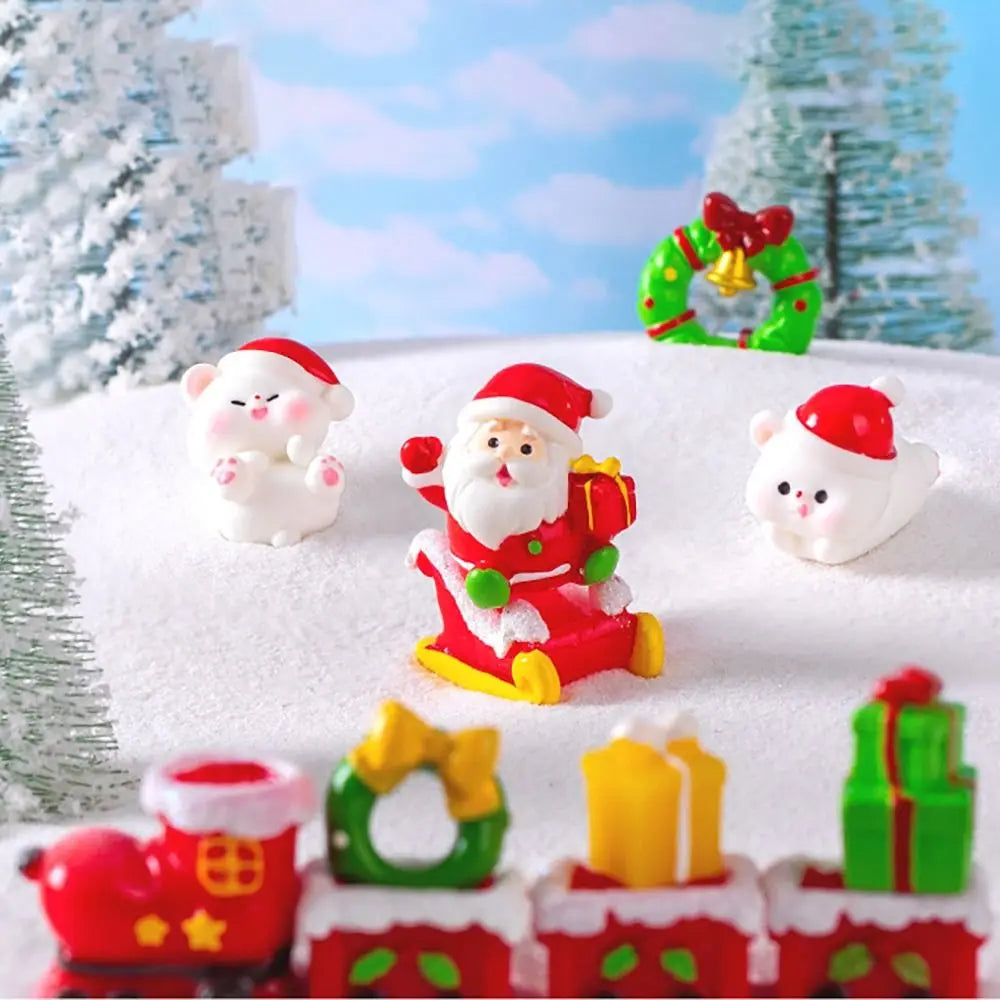 Mini Christmas Figurines Santa Clause Resin Miniature Knick-knacks Micro Landscape Home Decorations Cartoon Snowman Statue