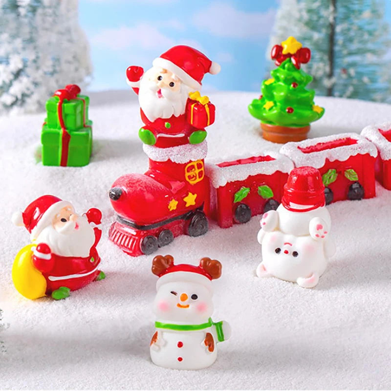 1pc Mini Resin Christmas Santa Claus Snowman Ornament Micro Landscape Christmas Decorations Ornament Home Desktop Park Decor