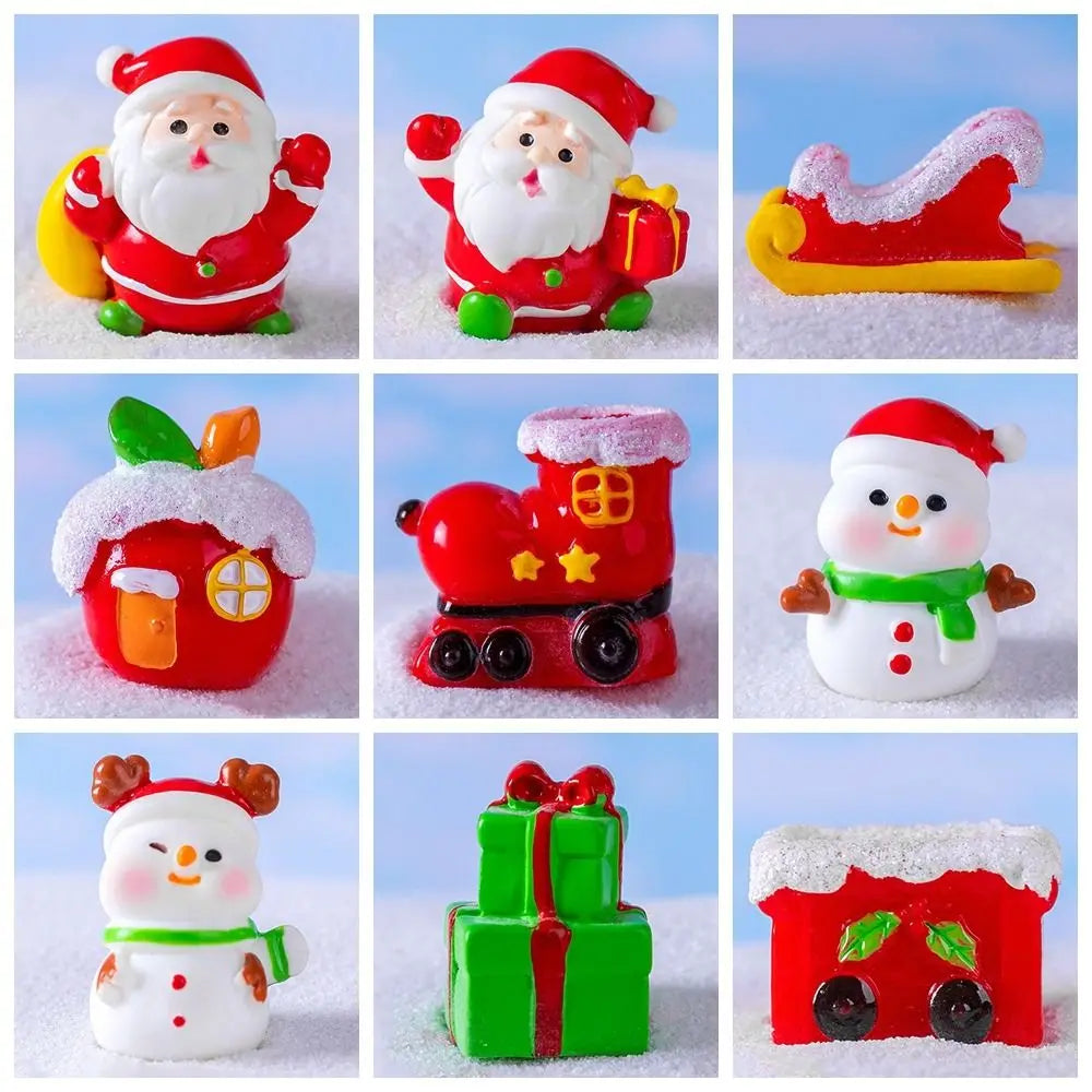 Mini Christmas Figurines Santa Clause Resin Miniature Knick-knacks Micro Landscape Home Decorations Cartoon Snowman Statue
